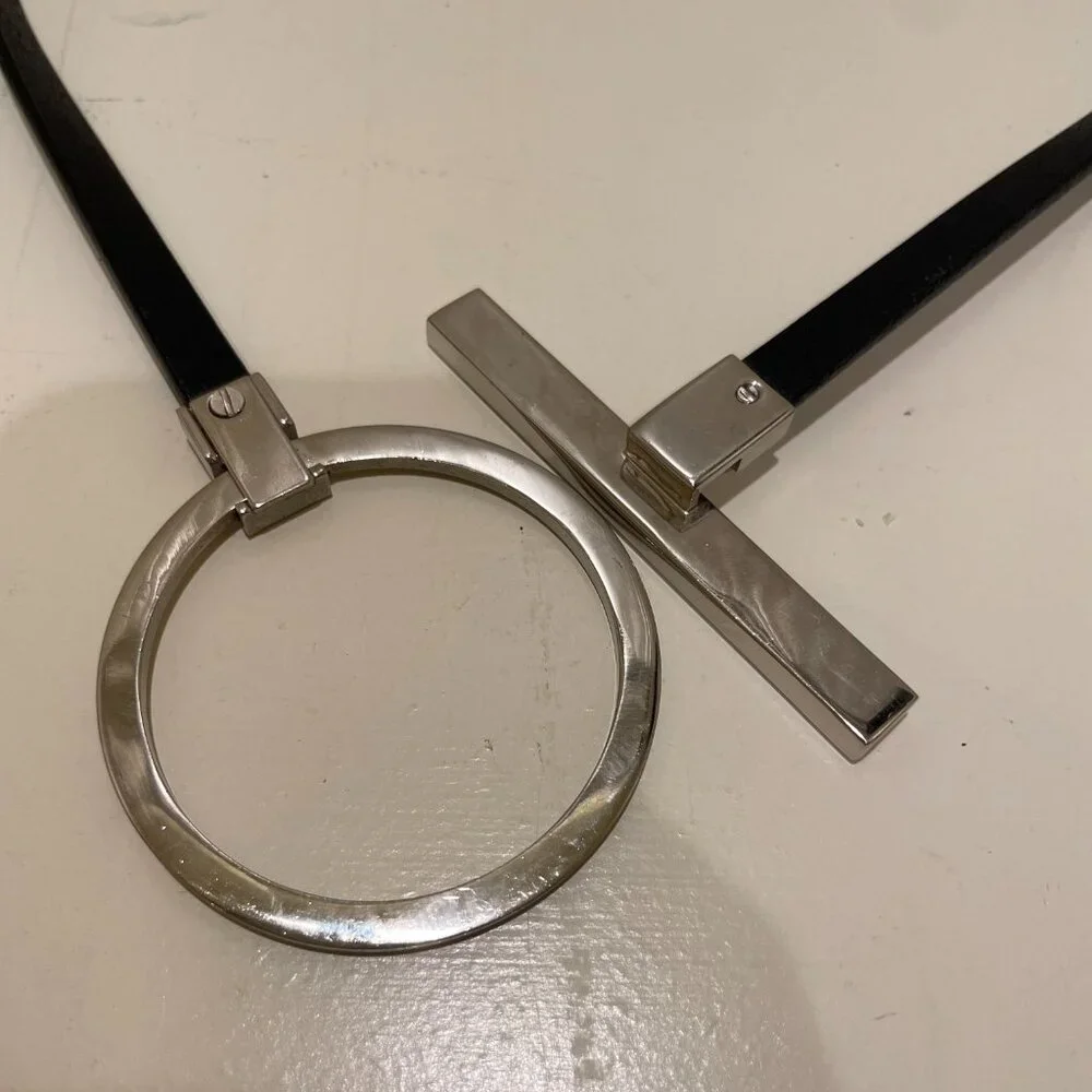 The Limited | Black Skinny Belt with Modern Silver-tone Circle & Toggle | Medium